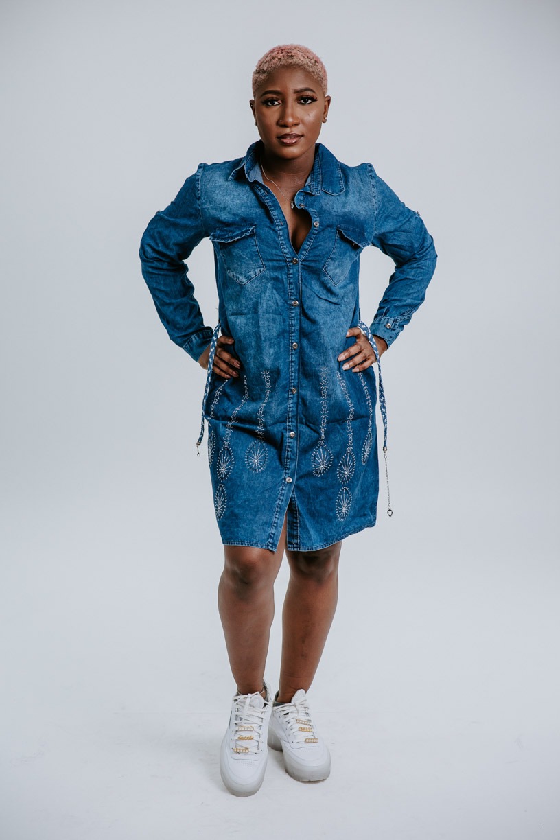 Denim rhinestone dress best sale